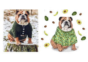 Retrato Bulldog camisa aguacates